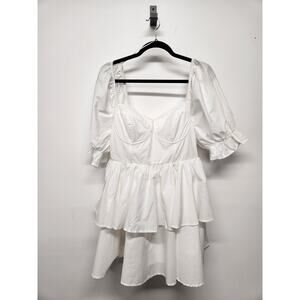 Altr'd State Women's Puff Sleeves Tiered Layered Mini White Dress, Size Large